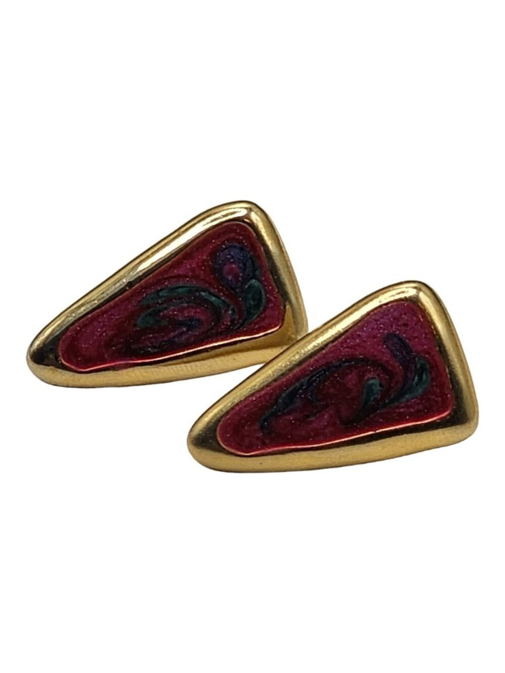 Vintage 80's Enameled Geometric Pierced Post Earrings Goldtone Pink Blue Green
